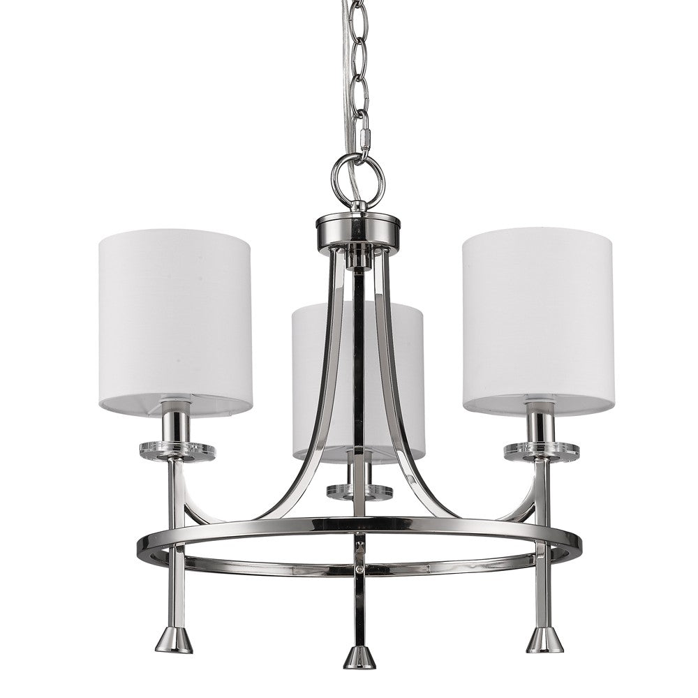 Kara 3-Light Polished Nickel Chandelier With Fabric Shades And Crystal Bobeches - 99fab 