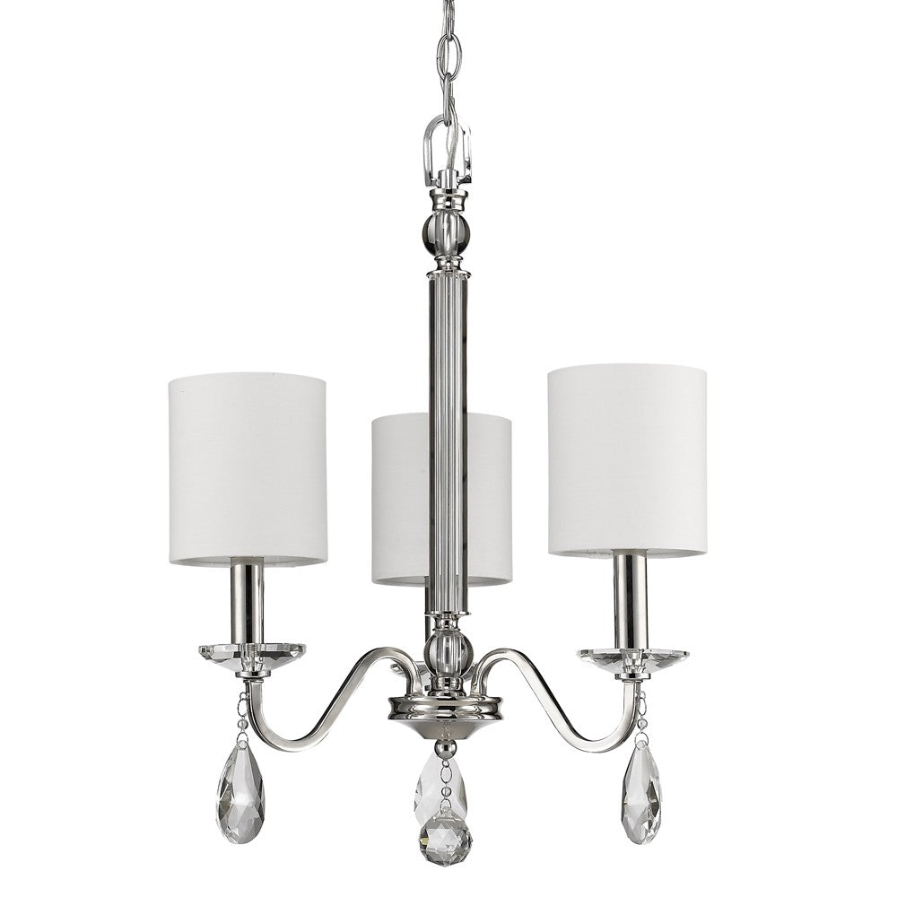 Lily 3-Light Polished Nickel Chandelier With Fabric Shades And Crystal Accents - 99fab 