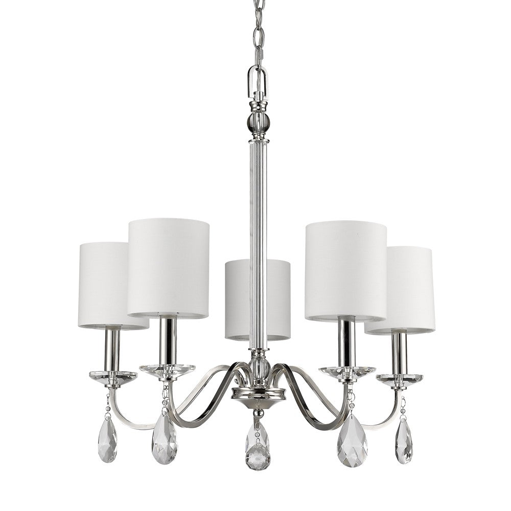 Lily 5-Light Polished Nickel Chandelier With Fabric Shades And Crystal Accents - 99fab 