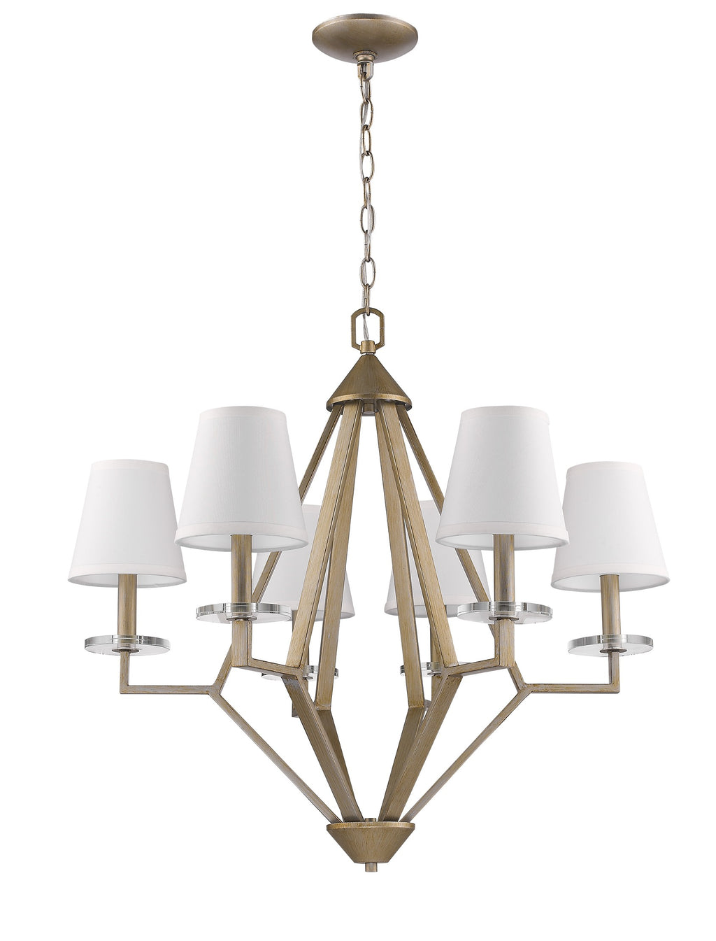Easton 6-Light Washed Gold Chandelier With Crystal Bobeches And White Fabric Shades - 99fab 