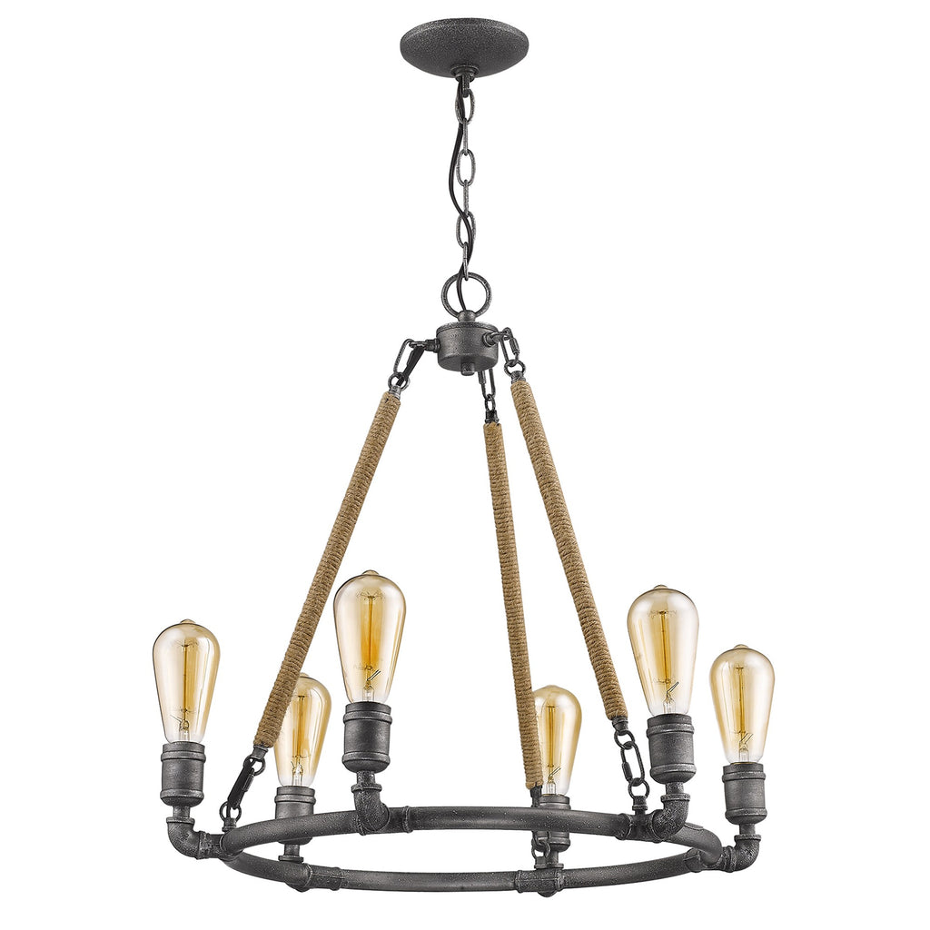 Grayson 6-Light Antique Gray Chandelier With Jute Wrapped Uprights - 99fab 