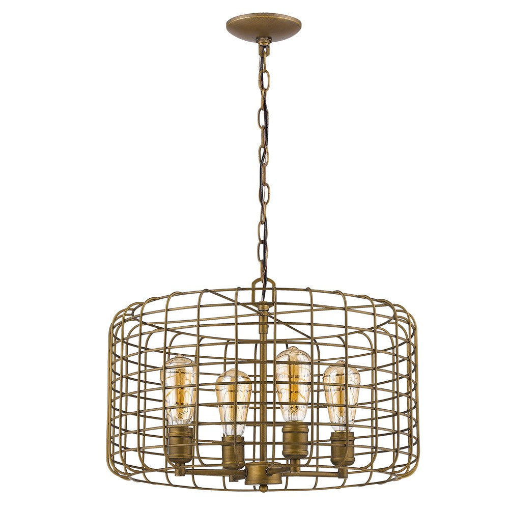 Lynden 4-Light Raw Brass Drum Pendant With Wire Cage Shade - 99fab 