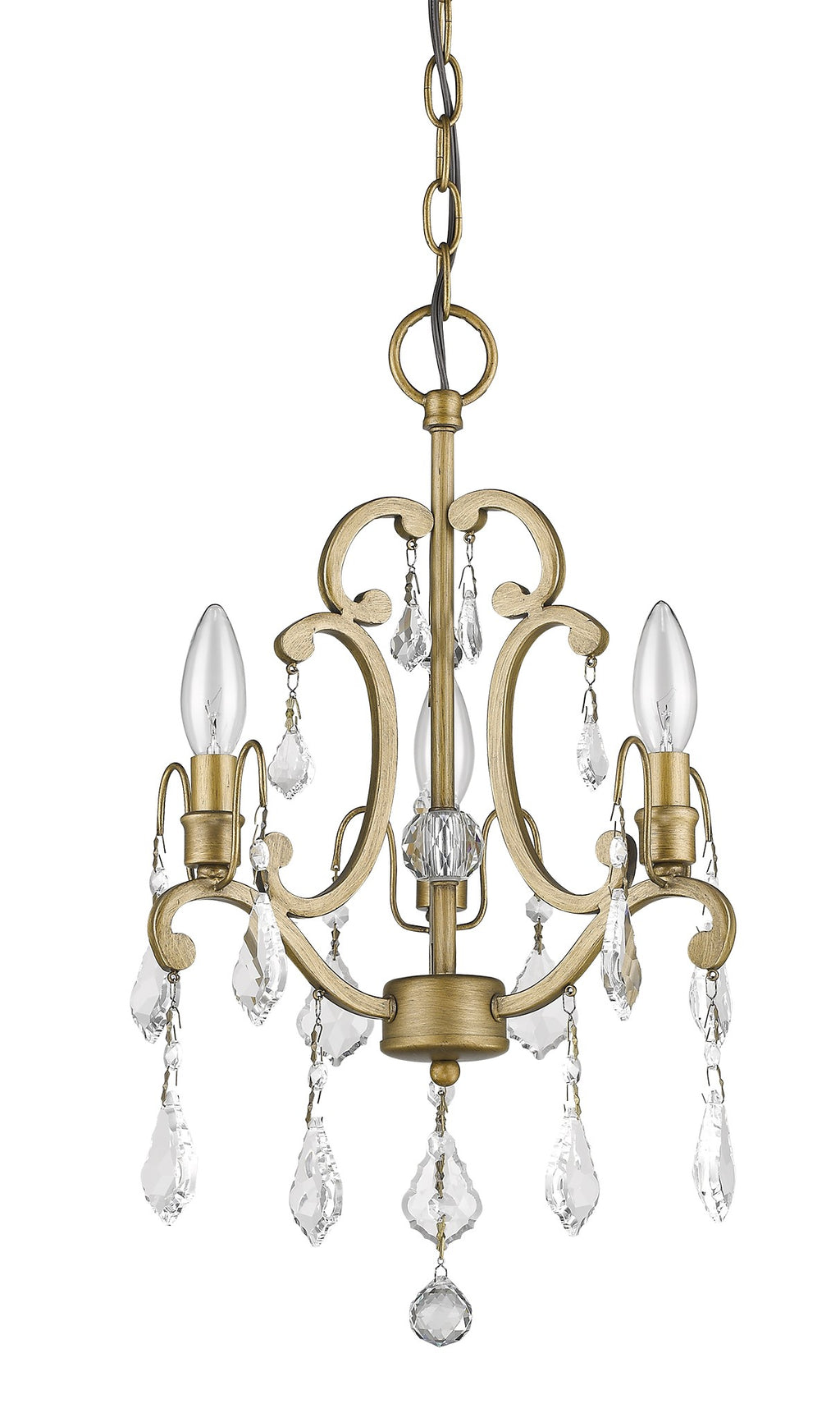 Claire 3-Light Antique Gold Convertible Mini Chandelierto Semi-Flush Mount With Crystal Accents - 99fab 