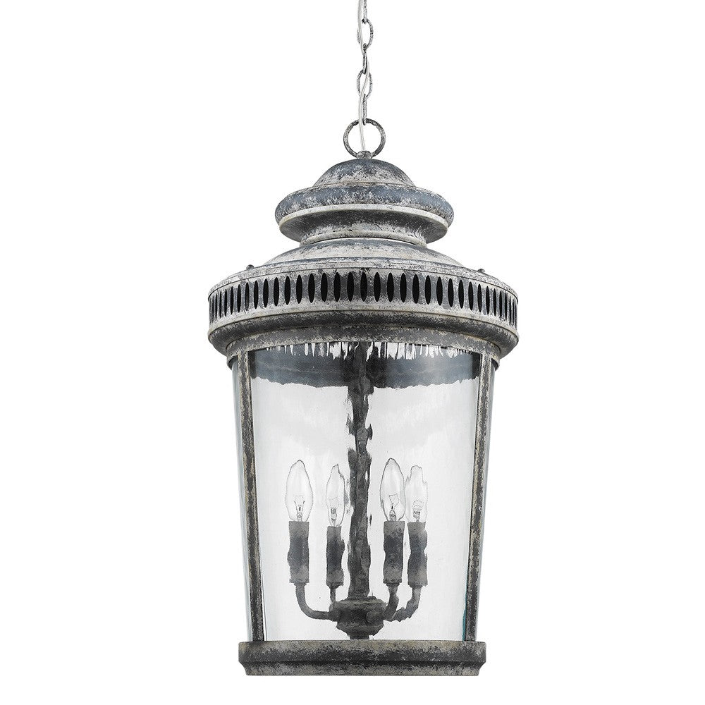 Kingston 4-Light Antique Lead Foyer Pendant With Curved Water Glass Panes - 99fab 