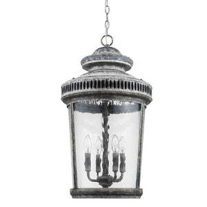 Kingston 4-Light Antique Lead Foyer Pendant With Curved Water Glass Panes