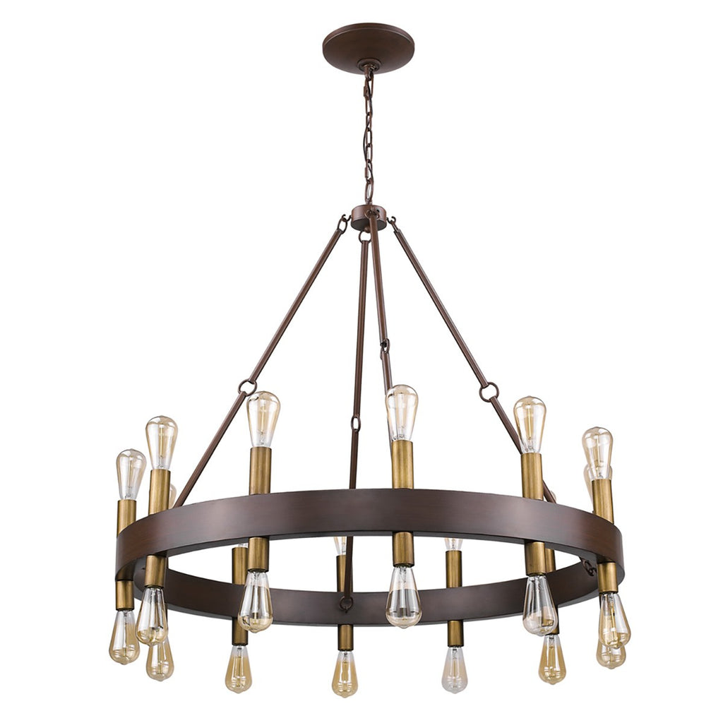 Cumberland 24-Light Wood Finish Chandelier With Raw Brass Sockets - 99fab 