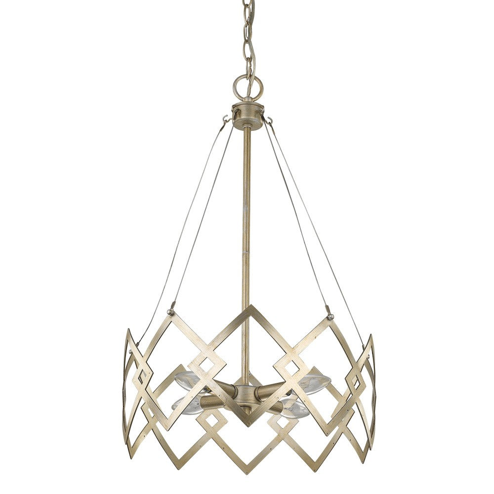 Nora 4-Light Washed Gold Drum Pendant With Abstract Open-Air Cage Shade - 99fab 