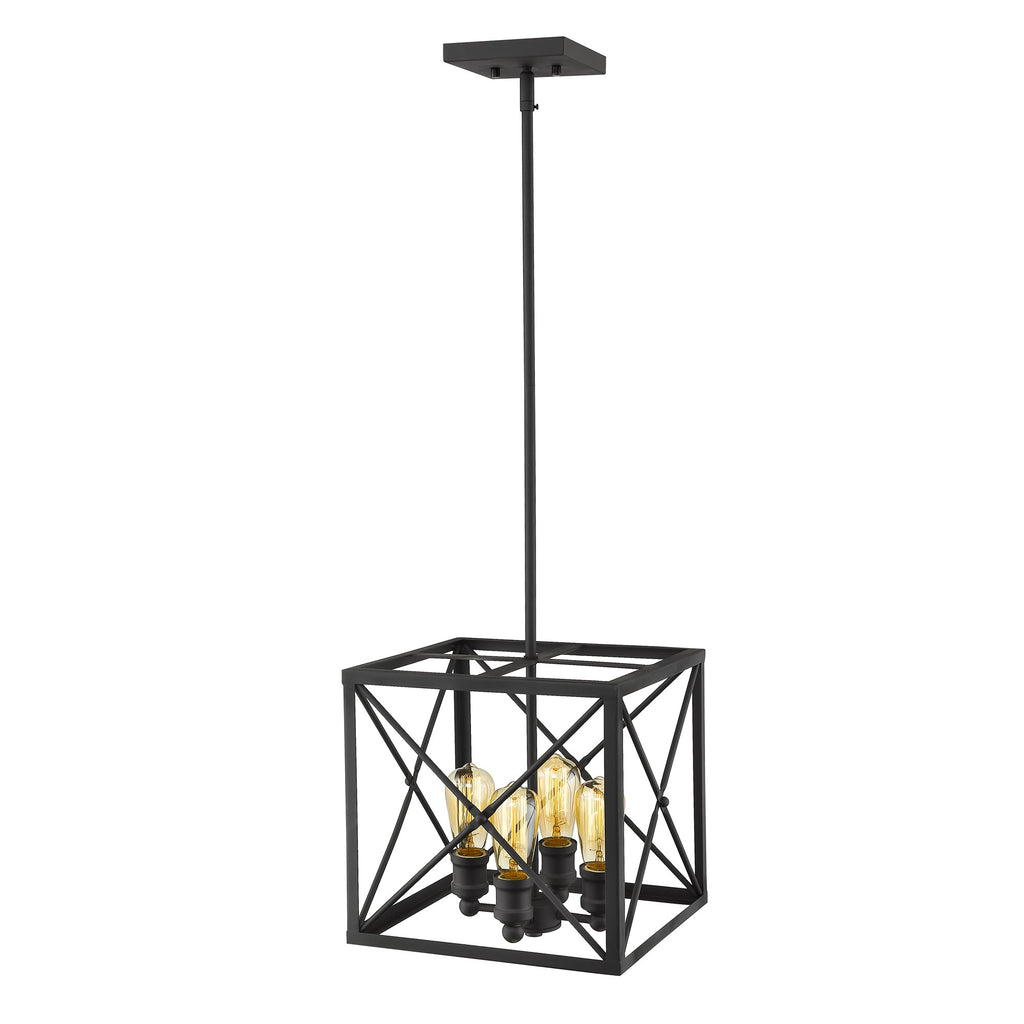 Brooklyn 4-Light Matte Black Pendant With Metal Framework Shade - 99fab 