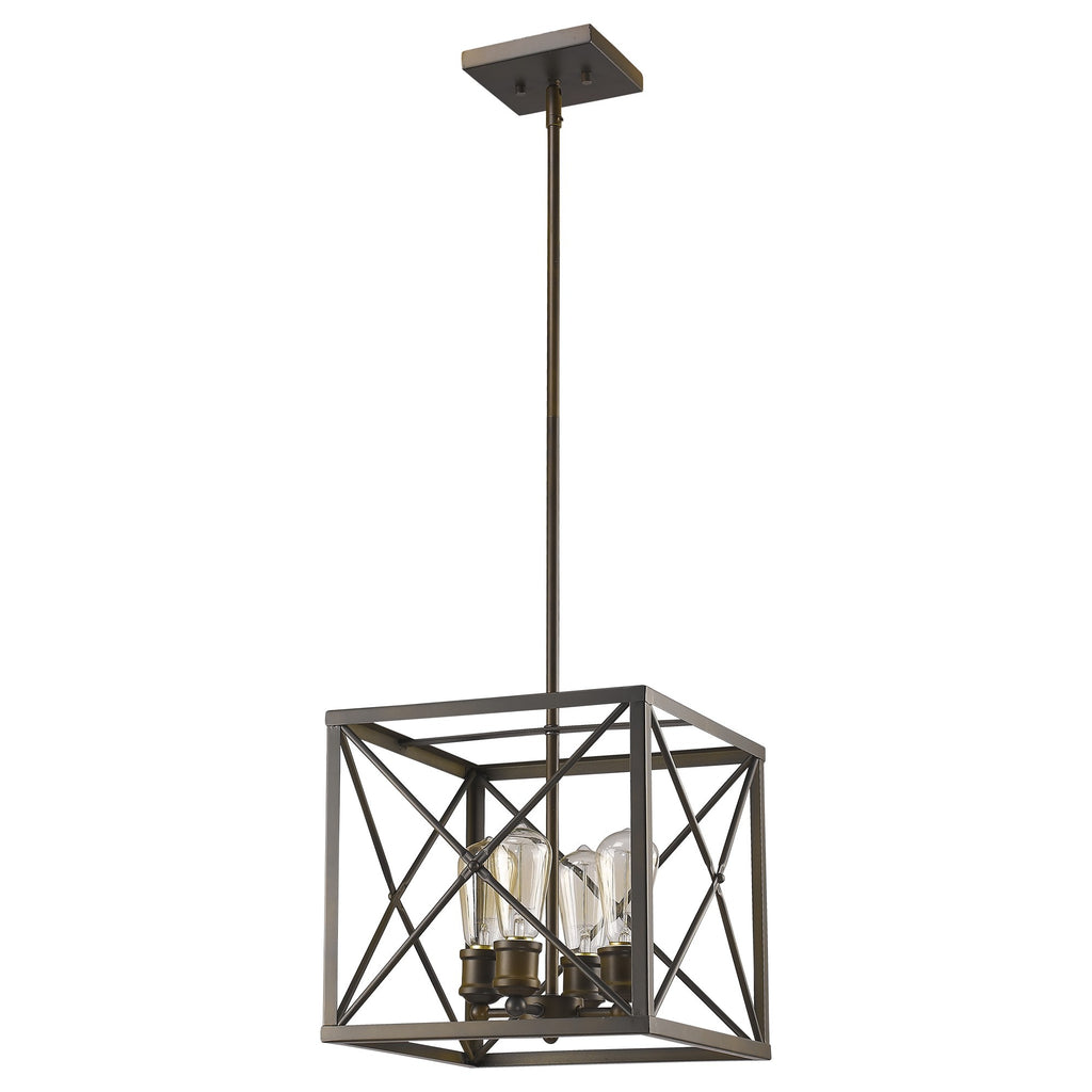 Brooklyn 4-Light Oil-Rubbed Bronze Pendant With Metal Framework Shade - 99fab 