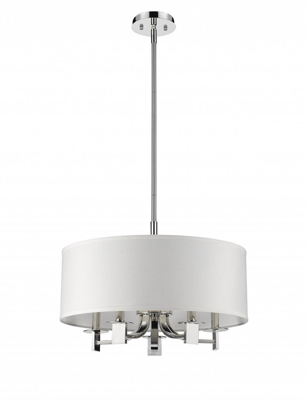 Andrea 5-Light Polished Nickel Drum Pendant With Ivory Hardback Shade - 99fab 