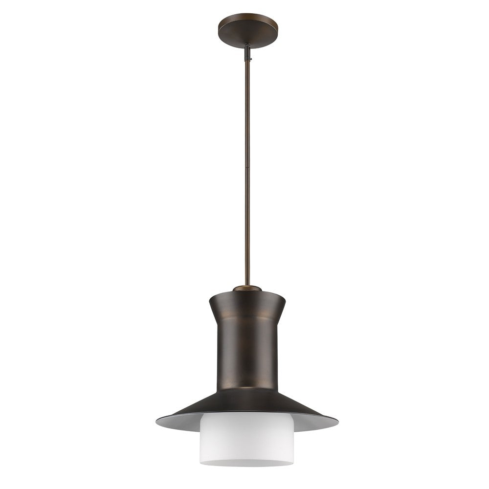 Greta 1-Light Oil-Rubbed Bronze Pendant With Gloss White Interior And Etched Glass Shade - 99fab 