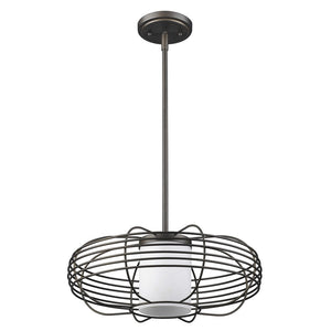 Loft 1-Light Oil-Rubbed Bronze Wire Globe Pendant With Etched Glass Interior Shade