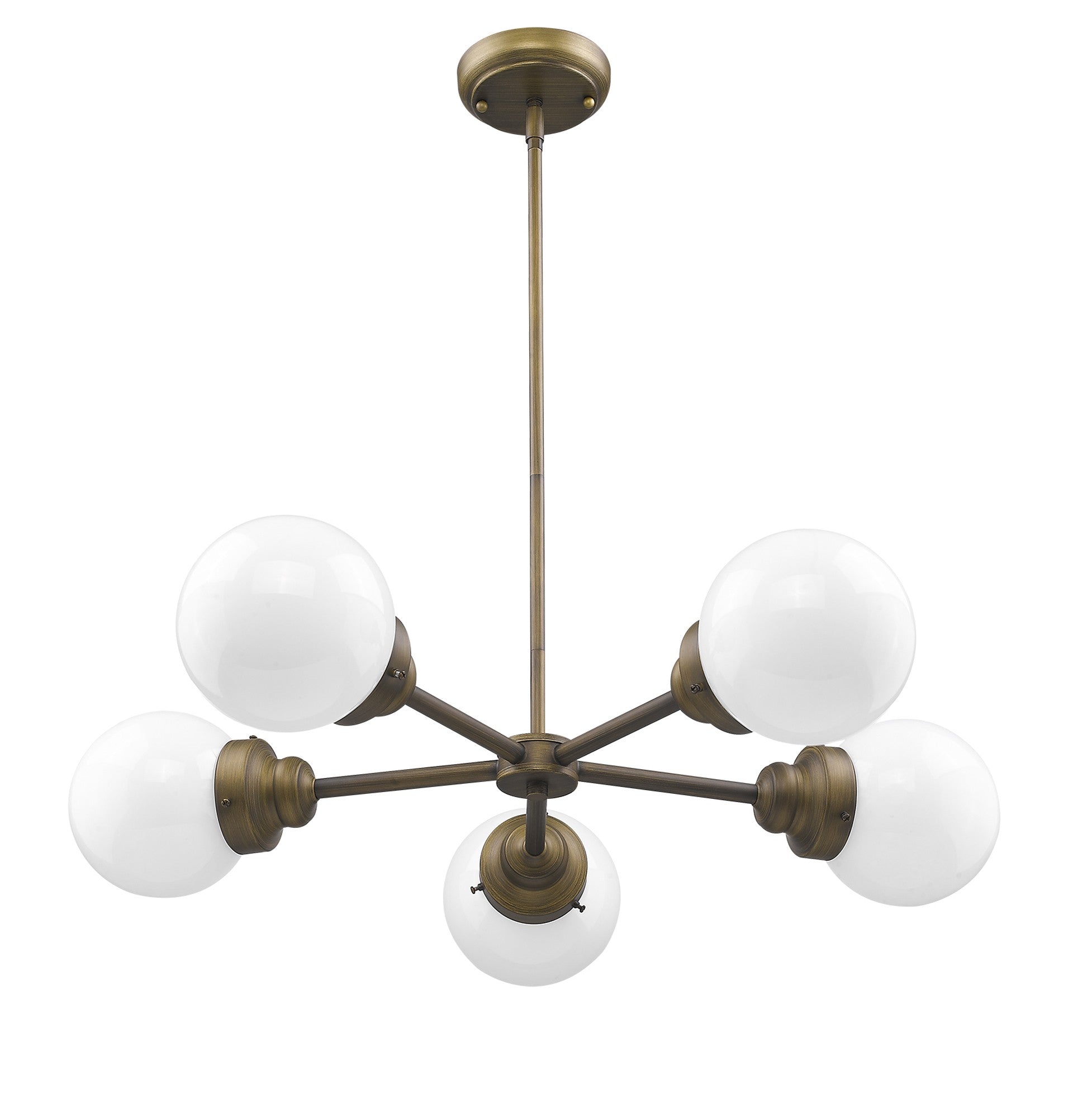 Portsmith 5-Light Raw Brass Chandelier With White Globe Shades