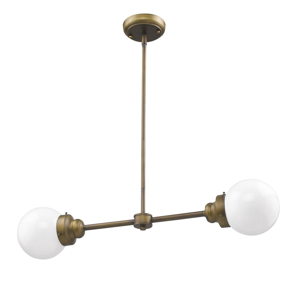 Portsmith 2-Light Raw Brass Island Pendant With White Globe Shades - 99fab 