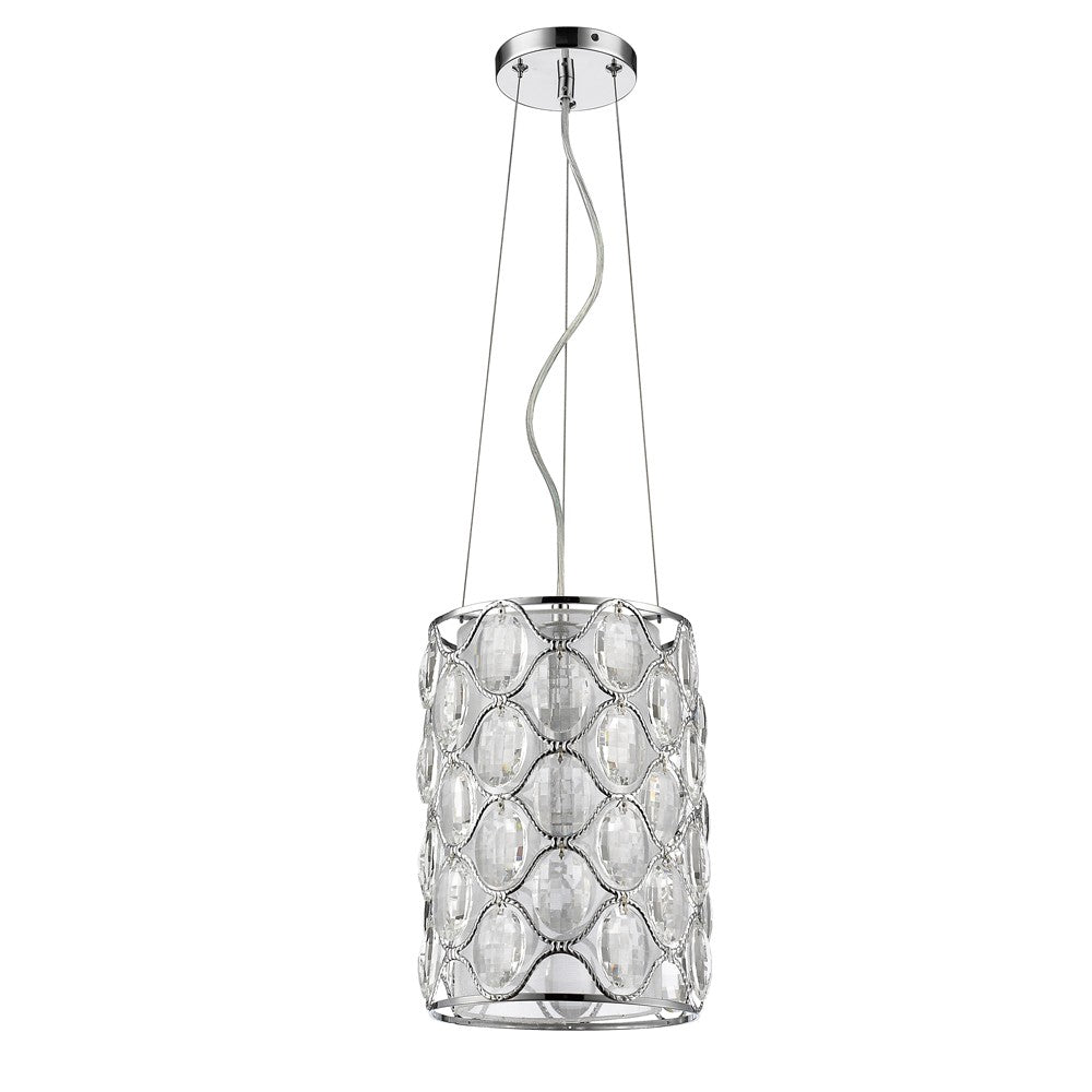 Isabella 1-Light Polished Nickel Drum Pendant With Crystal Accents - 99fab 