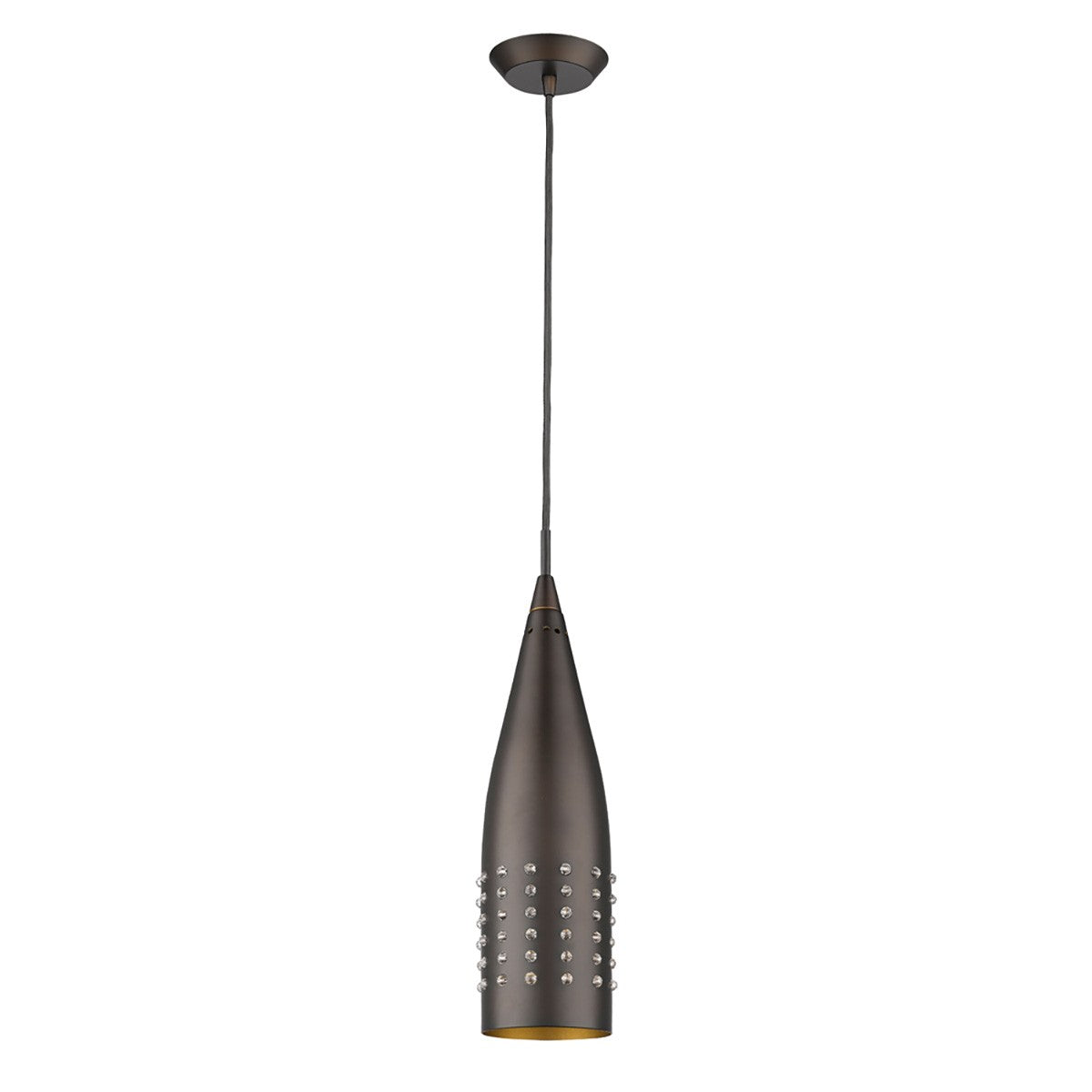 Narrow Bronze Hanging Light with Glass Studs