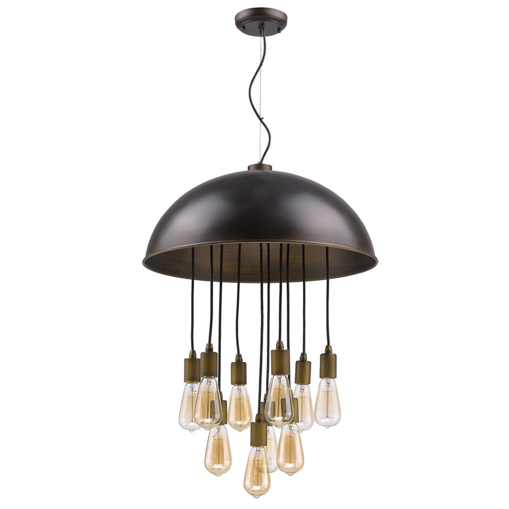 Keough 10-Light Oil-Rubbed Bronze Bowl Pendant With Raw Brass Sockets