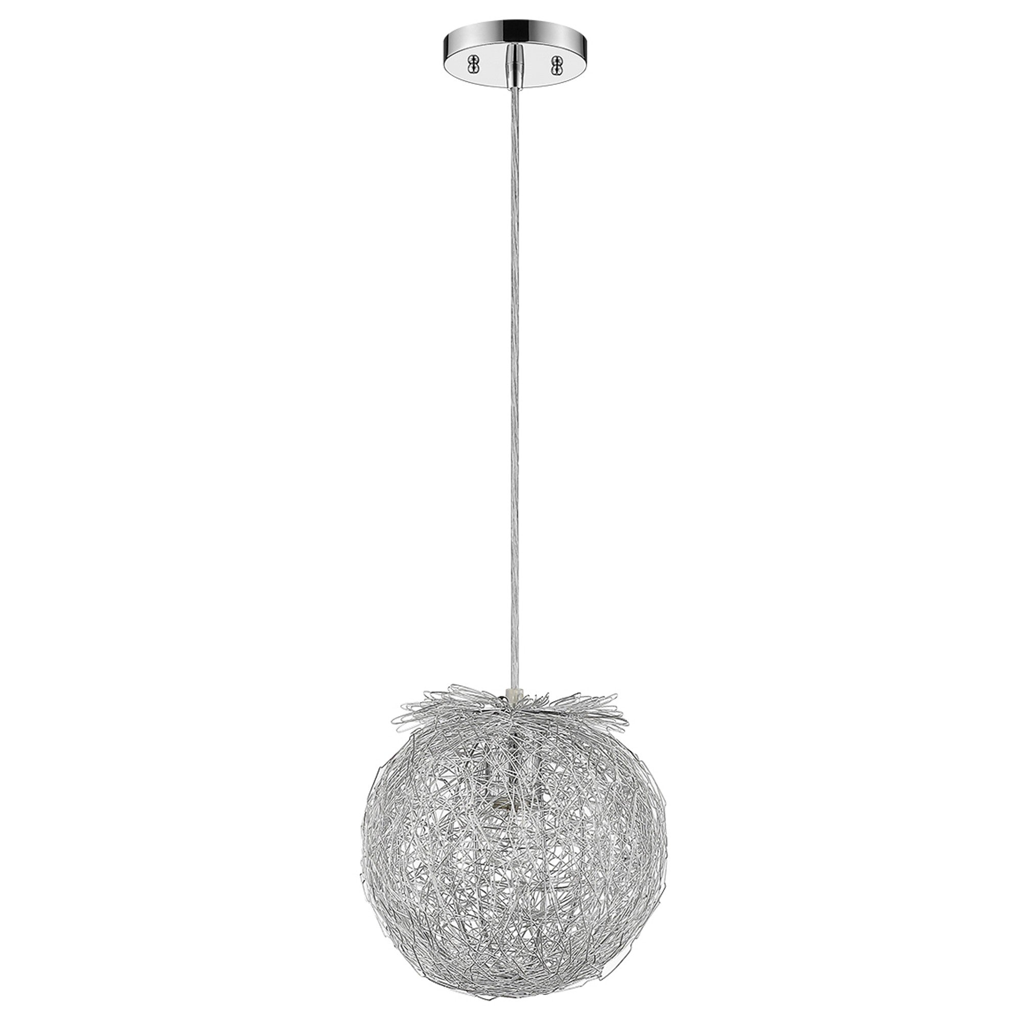 Distratto 1-Light Polished Chrome Pendant Enmeshed Aluminum Wire Shade (12")