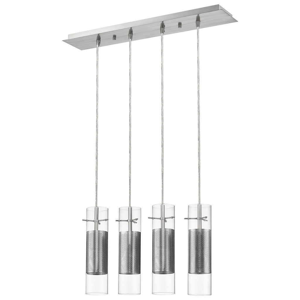 Scope 4-Light Brushed Nickel Pendant Double Glass and Mesh Shades - 99fab 