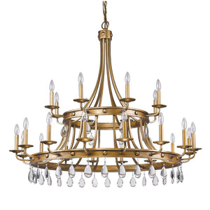 Krista 24-Light Antique Gold Chandelier With Crystal Accents