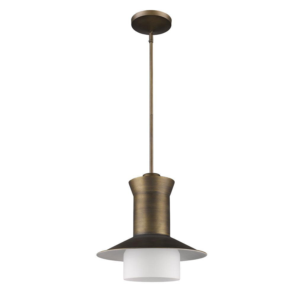 Greta 1-Light Raw Brass Pendant With Gloss White Interior And Etched Glass Shade - 99fab 