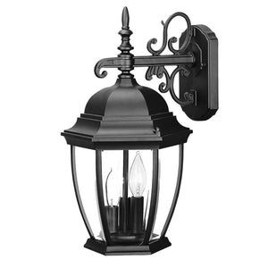 Three Light Matte Black Wide Hanging Lantern Wall Light