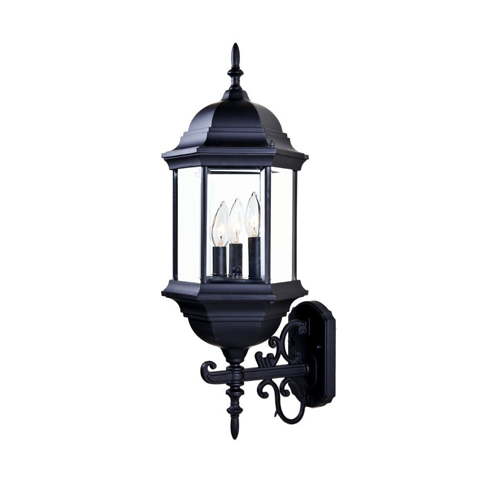 Three Light Matte Black Domed Glass Lantern Wall Light - 99fab 