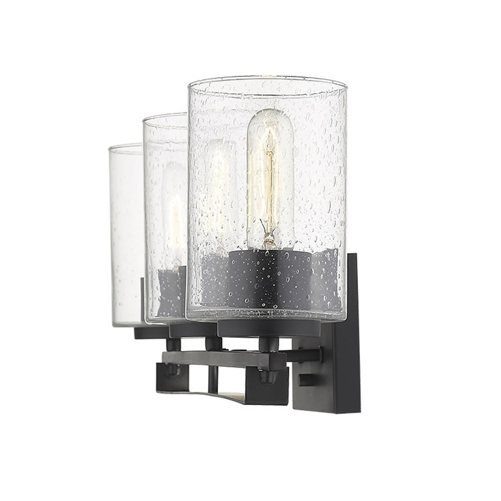 Black Metal and Textured Glass Three Light Wall Sconce - 99fab 