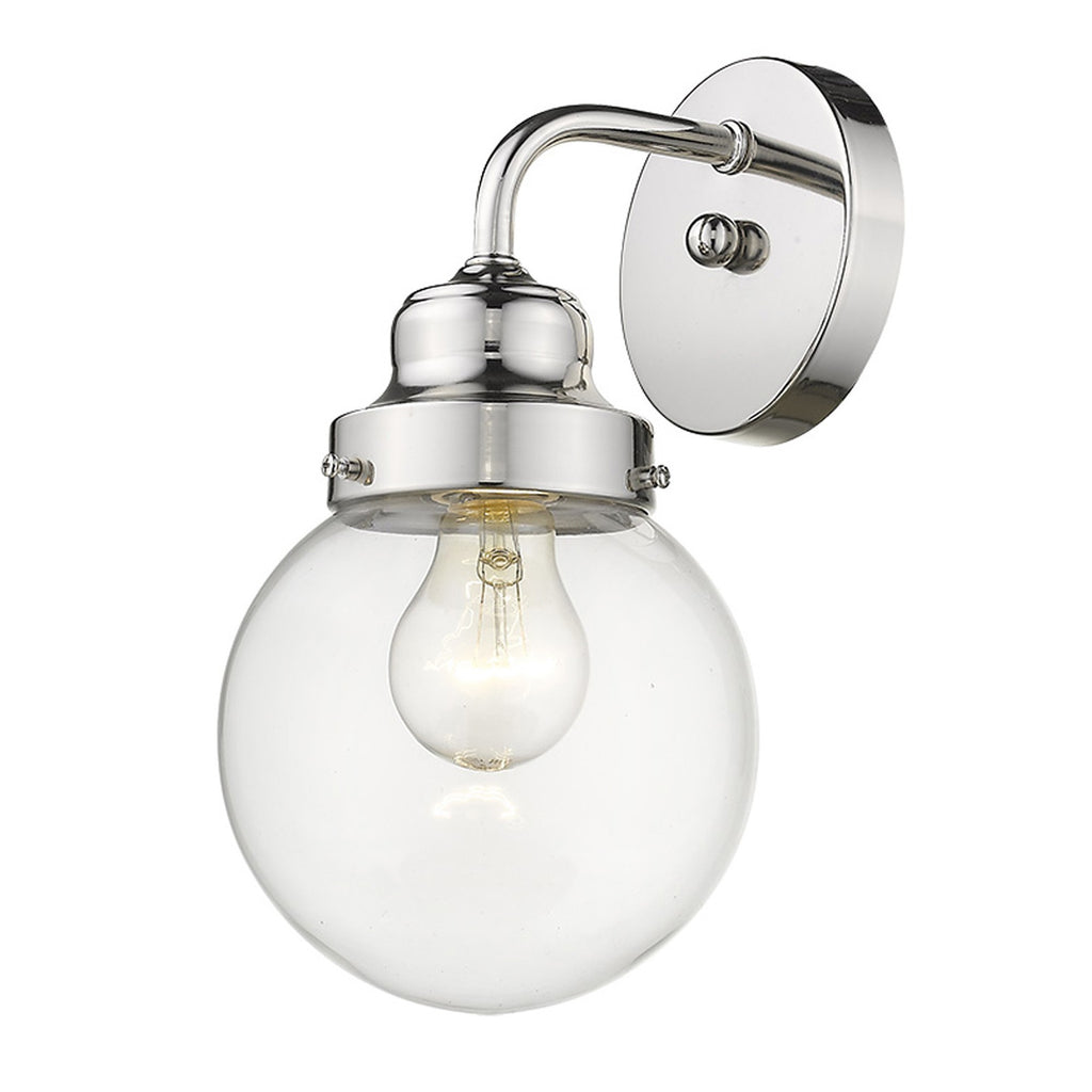 One Light Silver Wall Sconce with Round Glass Shade - 99fab 