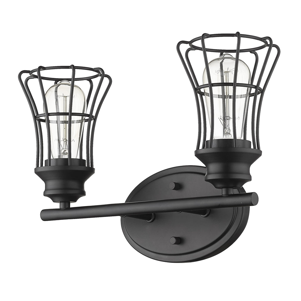 Two Light Matte Black Cage Wall Sconce - 99fab 