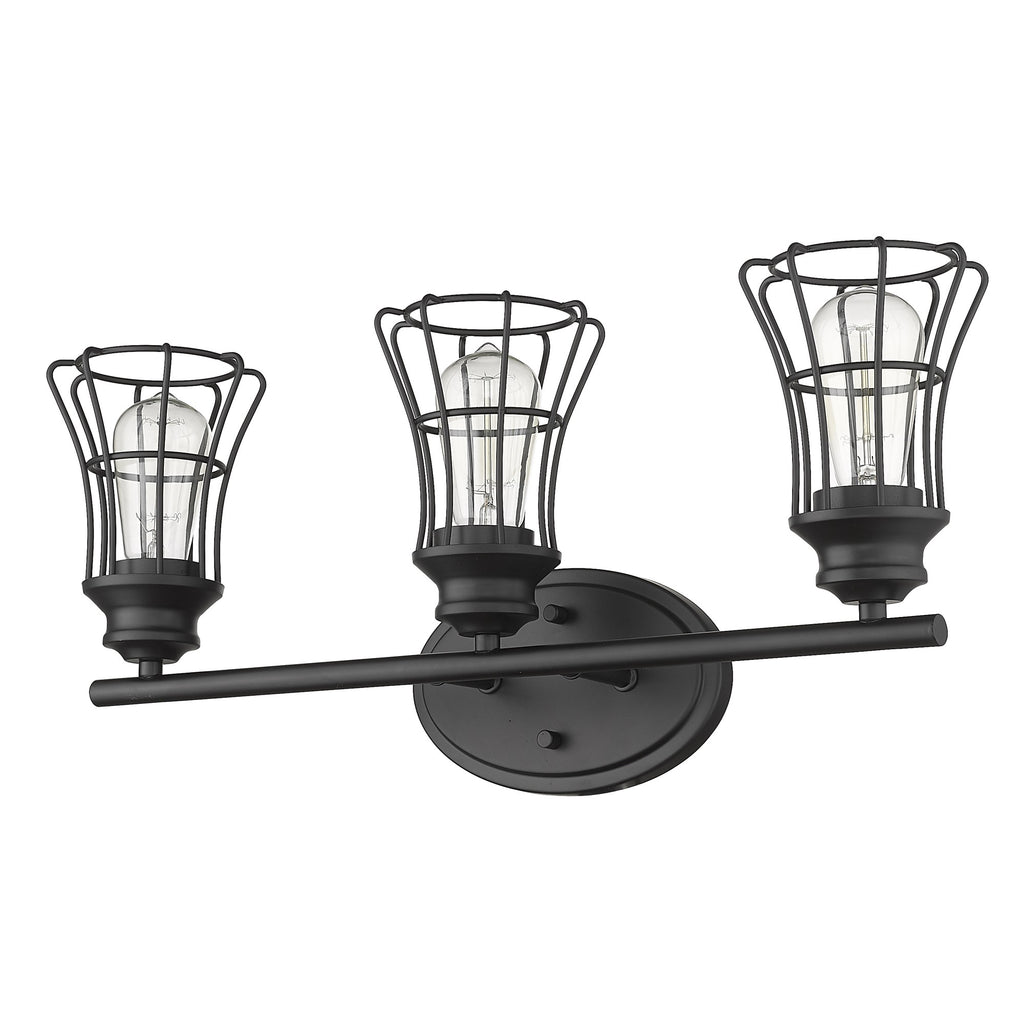 Three Light Matte Black Cage Wall Sconce - 99fab 