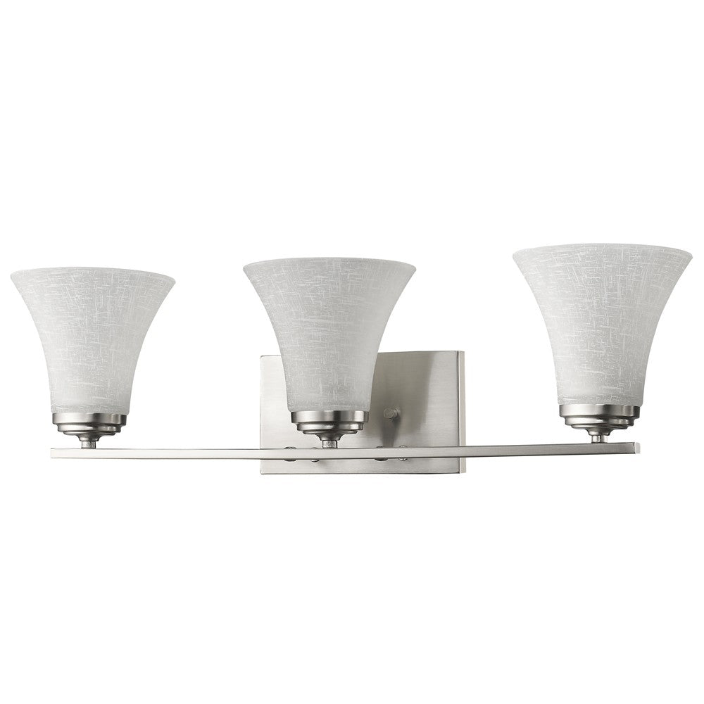 Three Light Silver Wall Light with Tapered Glass Shade