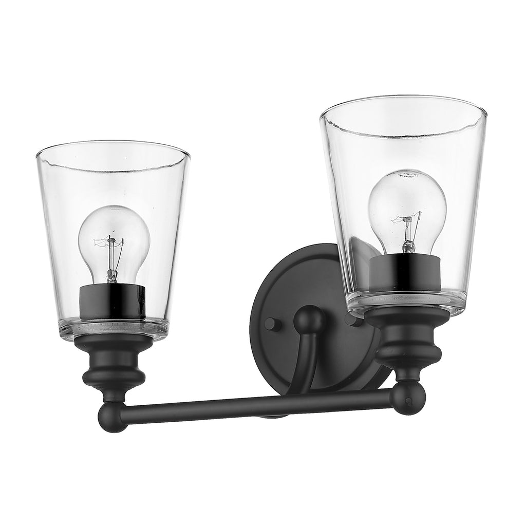 Two Light Matte Black Glass Shade Wall Sconce - 99fab 