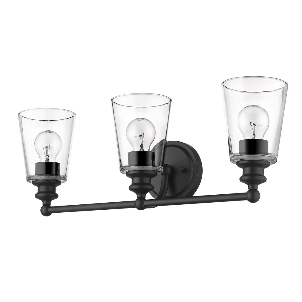 Three Light Matte Black Glass Shade Wall Sconce - 99fab 