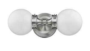 Two Light Silver Wall Sconce with Round Frosted Glass Shade