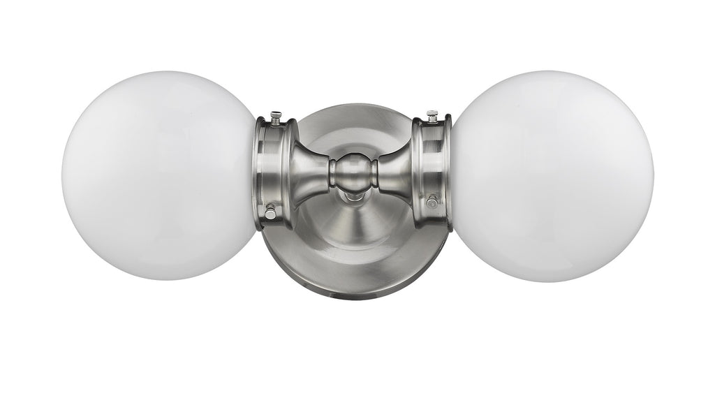 Two Light Silver Wall Sconce with Round Frosted Glass Shade - 99fab 