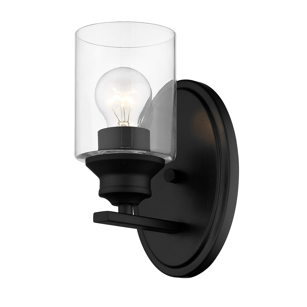 One Light Matte Black Wall Light with Clear Glass Shade - 99fab 