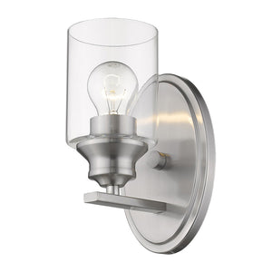 One Light Silver Wall Light with Clear Glass Shade