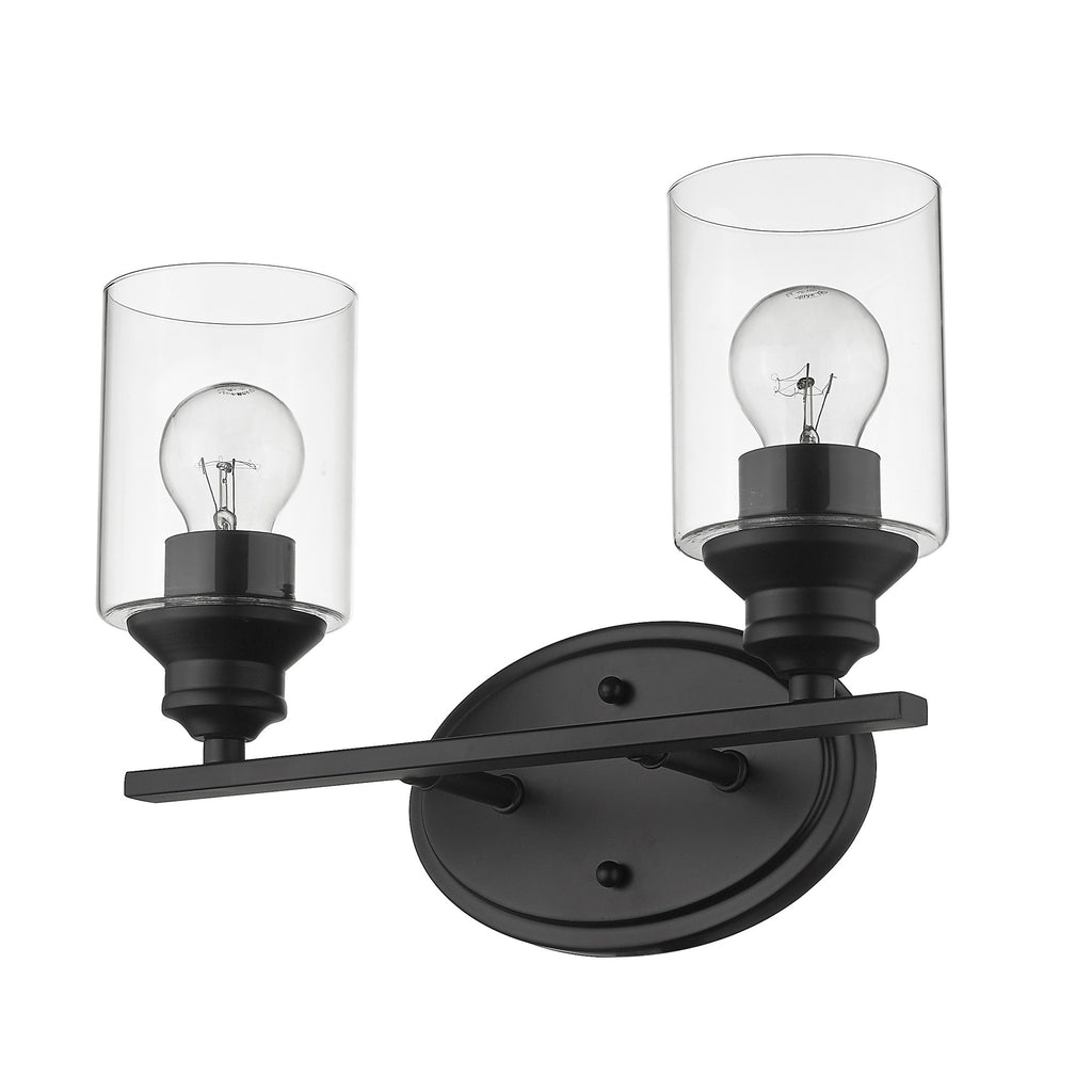 Two Light Matte Black Wall Light with Clear Glass Shade - 99fab 