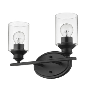 Two Light Matte Black Wall Light with Clear Glass Shade