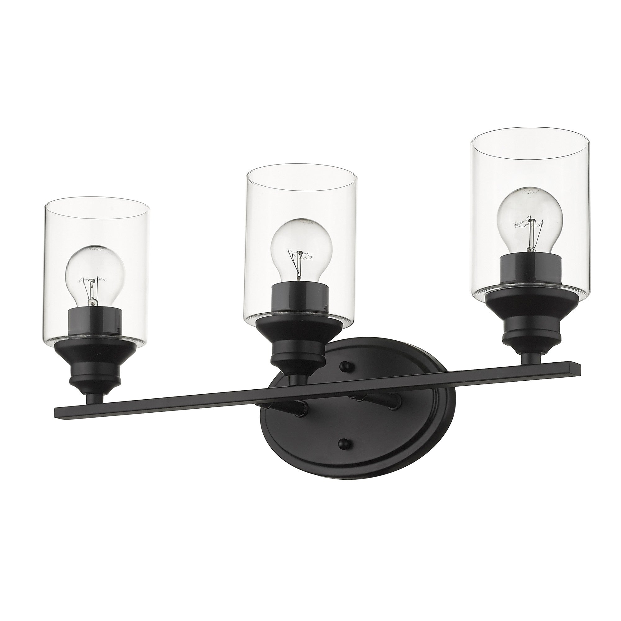 Three Light Matte Black Wall Light with Clear Glass Shade