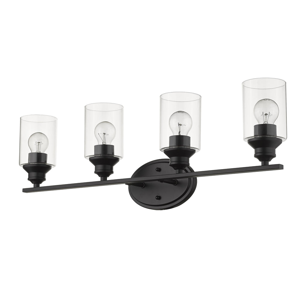 Four Light Matte Black Wall Light with Clear Glass Shade - 99fab 