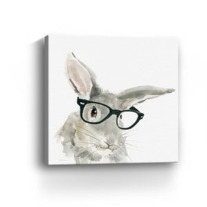 20" x 20" Watercolor Cutie Rabbit in Glasses Canvas Wall Art