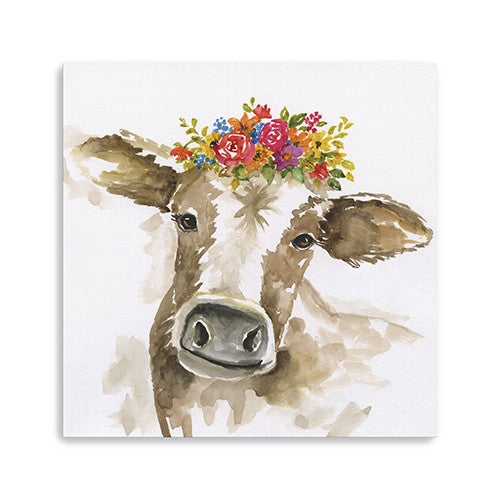 Watercolor Floral Cow Unframed Print Wall Art - 99fab 