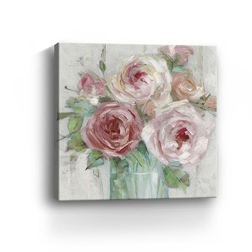 20" x 20" Watercolor Soft Pastel Peonies Bouquet Canvas Wall Art