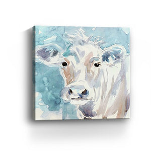 30" x 30" Watercolor Soft Pastel Cow Canvas Wall Art