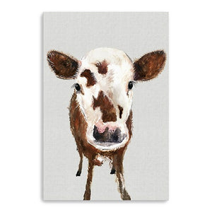 24" x 16" Brown and White Baby Cow Face Canvas Wall Art