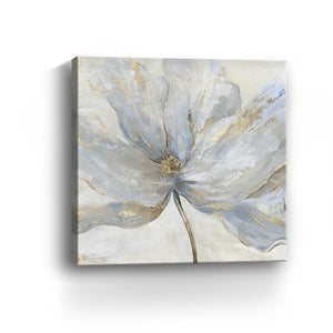 Soft Blue And Grey Flower With Gold Details Unframed Print Wall Art