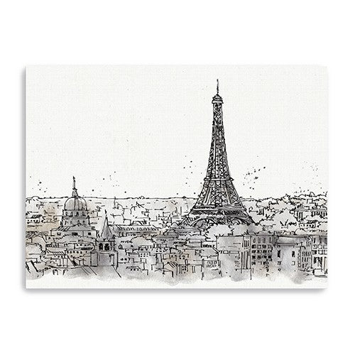 Monochrome Paris Rooftops Sketch Unframed Print Wall Art - 99fab 