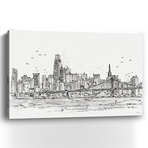 Monochrome City Skyline Sketch Unframed Print Wall Art - 99fab 